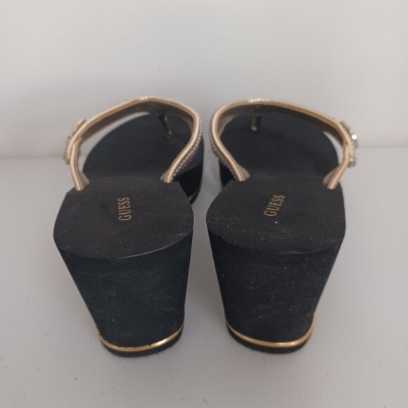 GUESS SARRALY WEDGE FLIP FLOPS WOMEN SIZE 10M BLACK w/GOLD SILVER RHINESTONES - Picture 3 of 8